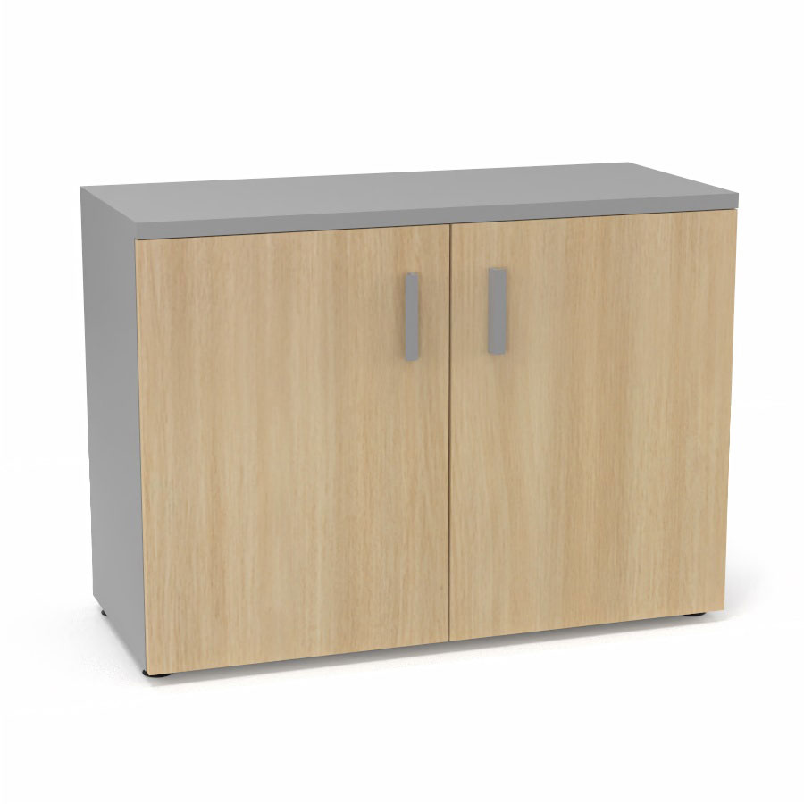 Armoire m�lamine Armand 1 tablette H. 73,5 x L. 100 x P. 43,2 cm corps et top finition m�lamine gris aluminium avec 2 portes soft-closing m�lamine ch�ne clair