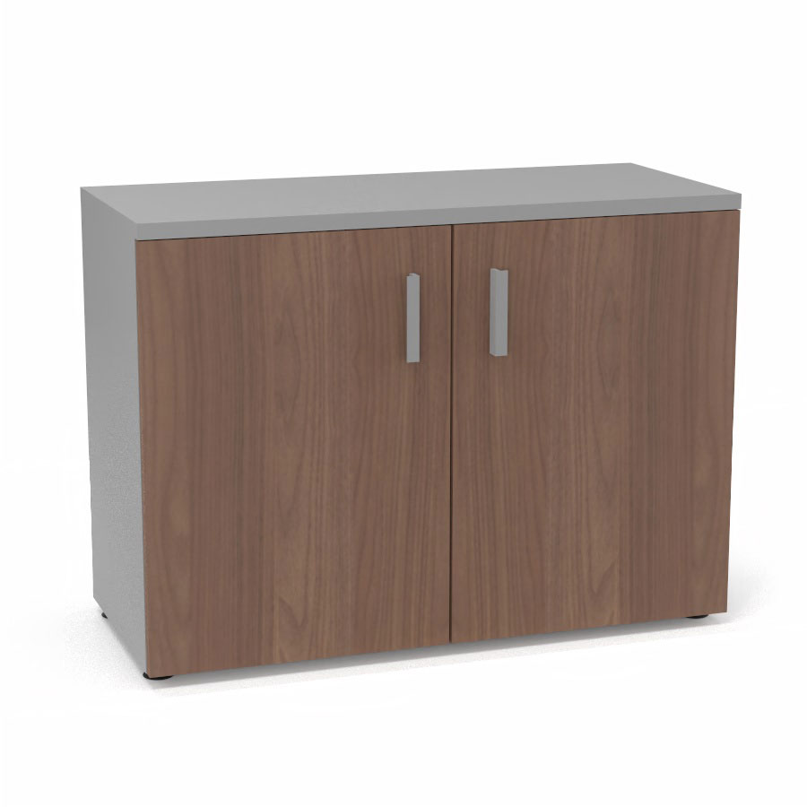 Armoire m�lamine Armand 1 tablette H. 73,5 x L. 100 x P. 43,2 cm corps et top finition m�lamine gris aluminium avec 2 portes soft-closing m�lamine noyer ambr�