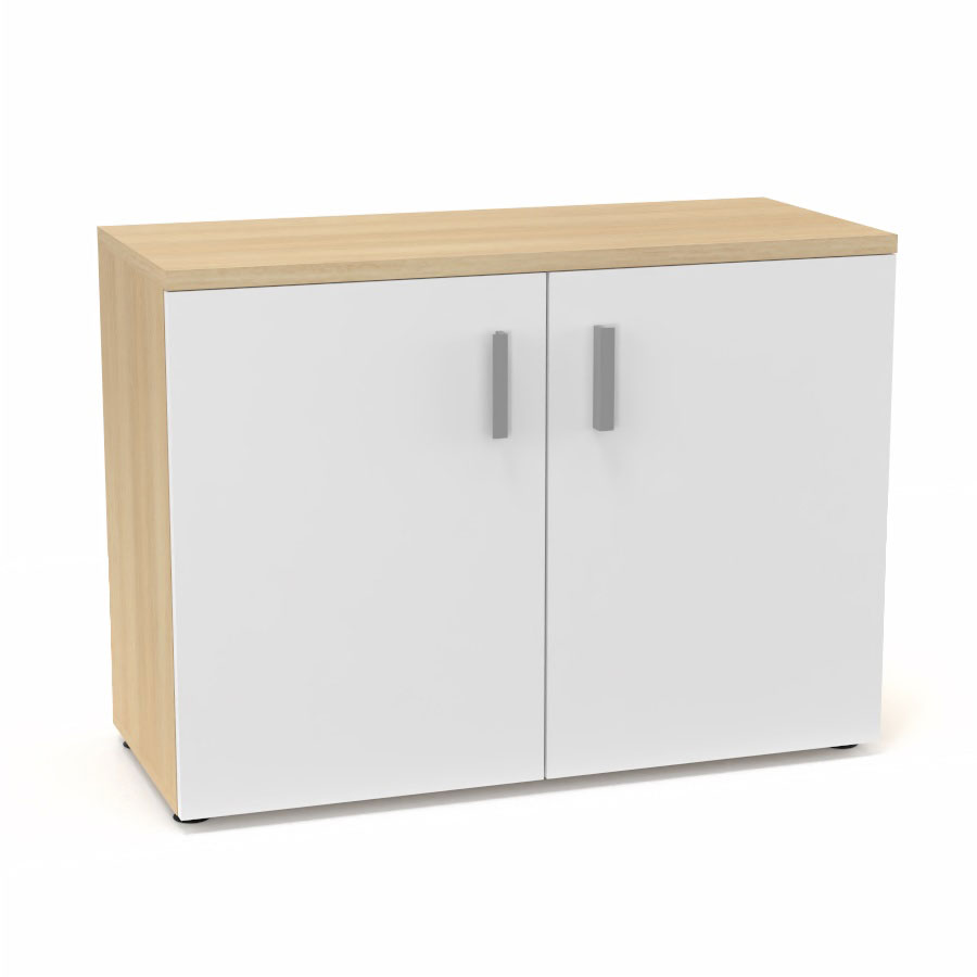 Armoire m�lamine Armand 1 tablette H. 73,5 x L. 100 x P. 43,2 cm corps et top finition m�lamine ch�ne clair avec 2 portes soft-closing m�lamine blanc neige