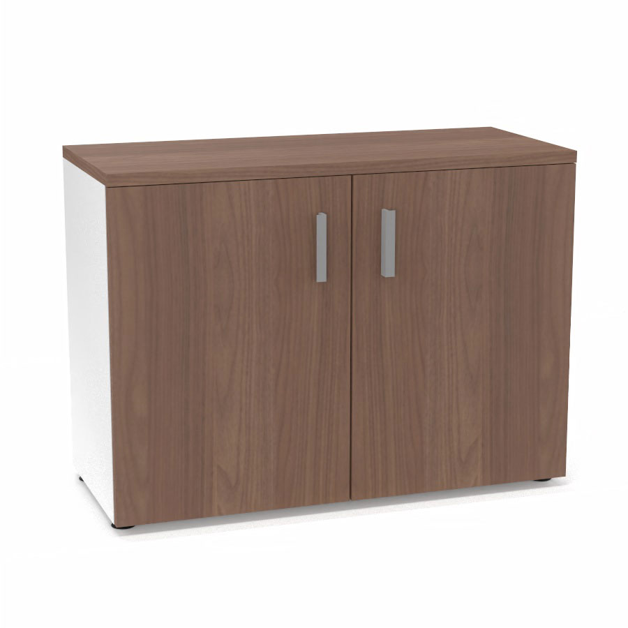 Armoire m�lamine Armand 1 tablette H. 73,5 x L. 100 x P. 43,2 cm corps d'armoire finition m�lamine blanc neige avec 2 portes soft-closing et top m�lamine noyer ambr�