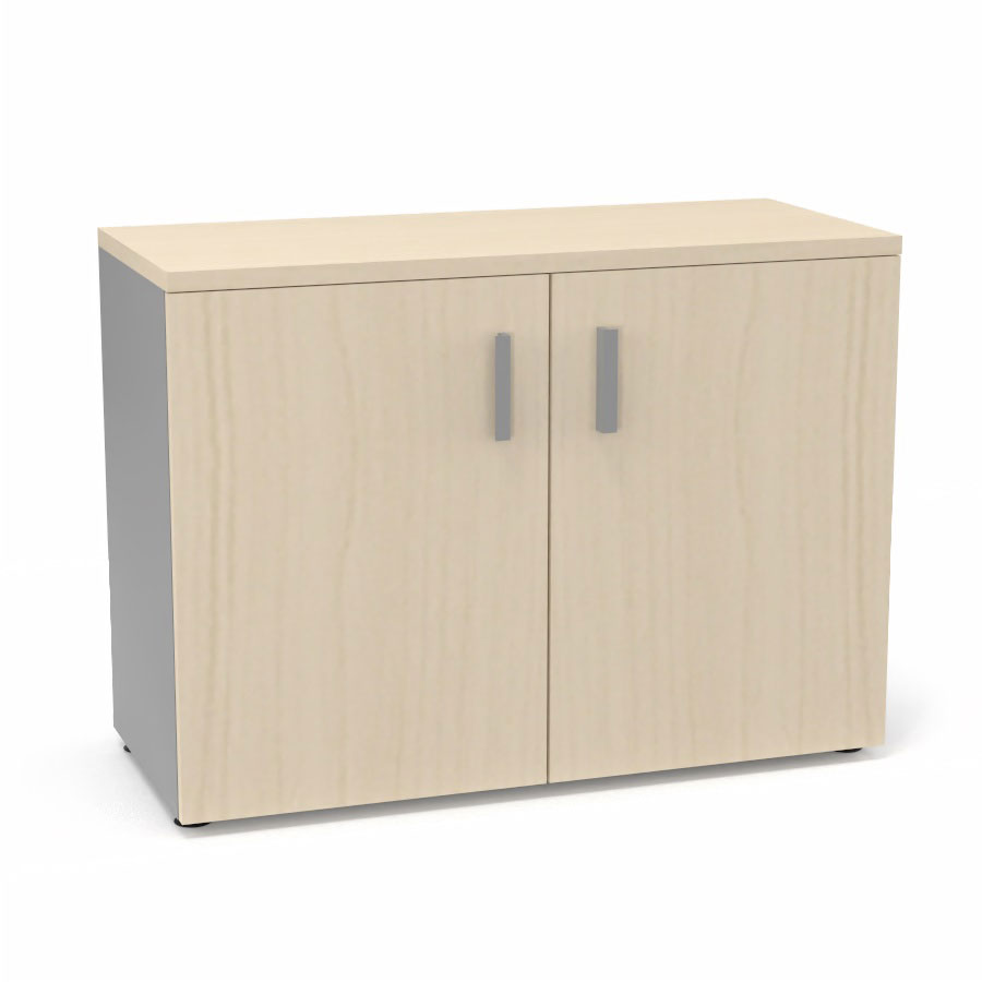 Armoire m�lamine Armand 1 tablette H. 73,5 x L. 100 x P. 43,2 cm corps d'armoire finition m�lamine gris aluminium avec 2 portes soft-closing et top m�lamine �rable blanc