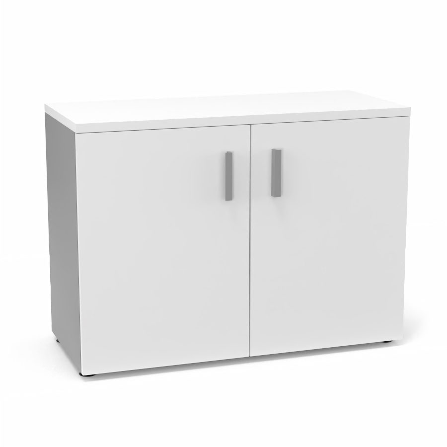 Armoire m�lamine Armand 1 tablette H. 73,5 x L. 100 x P. 43,2 cm corps d'armoire finition m�lamine gris aluminium avec 2 portes soft-closing et top m�lamine blanc neige