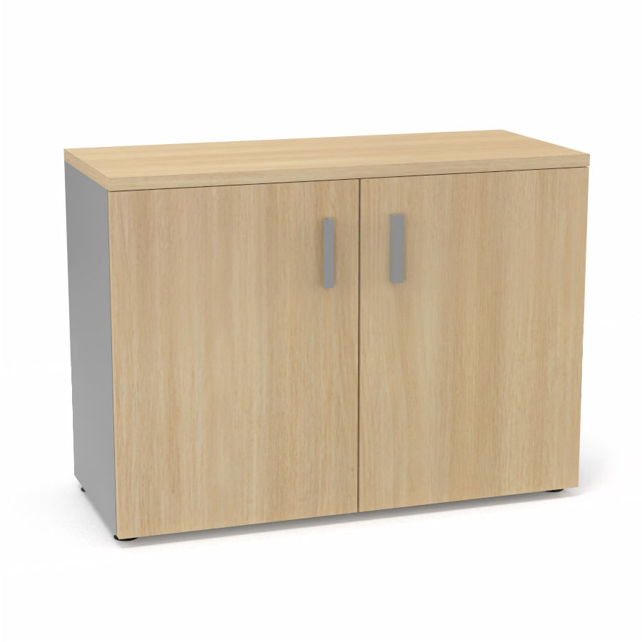 Armoire m�lamine Armand 1 tablette H. 73,5 x L. 100 x P. 43,2 cm corps d'armoire finition m�lamine gris aluminium avec 2 portes soft-closing et top m�lamine ch�ne clair