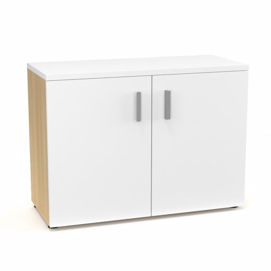 Armoire m�lamine Armand 1 tablette H. 73,5 x L. 100 x P. 43,2 cm corps d'armoire finition m�lamine ch�ne clair avec 2 portes soft-closing et top m�lamine blanc neige