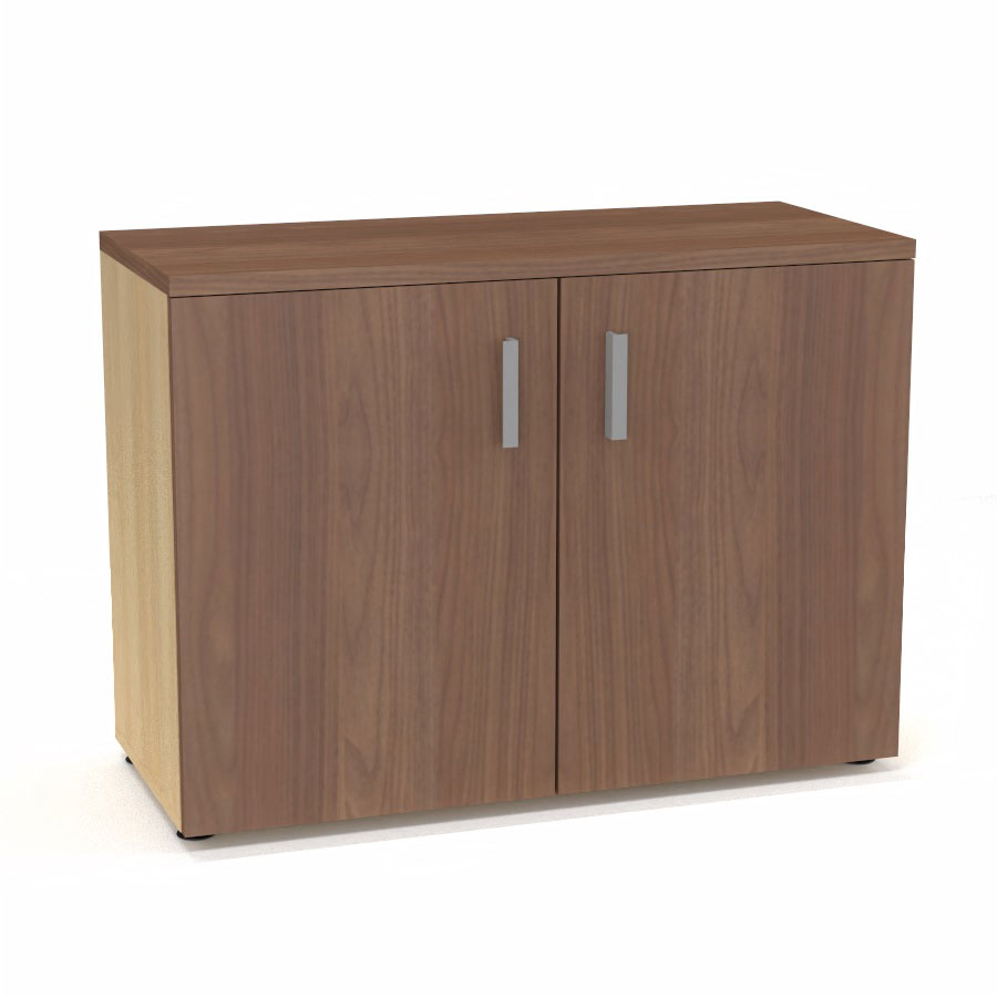 Armoire m�lamine Armand 1 tablette H. 73,5 x L. 100 x P. 43,2 cm corps d'armoire finition m�lamine ch�ne clair avec 2 portes soft-closing et top m�lamine noyer ambr�