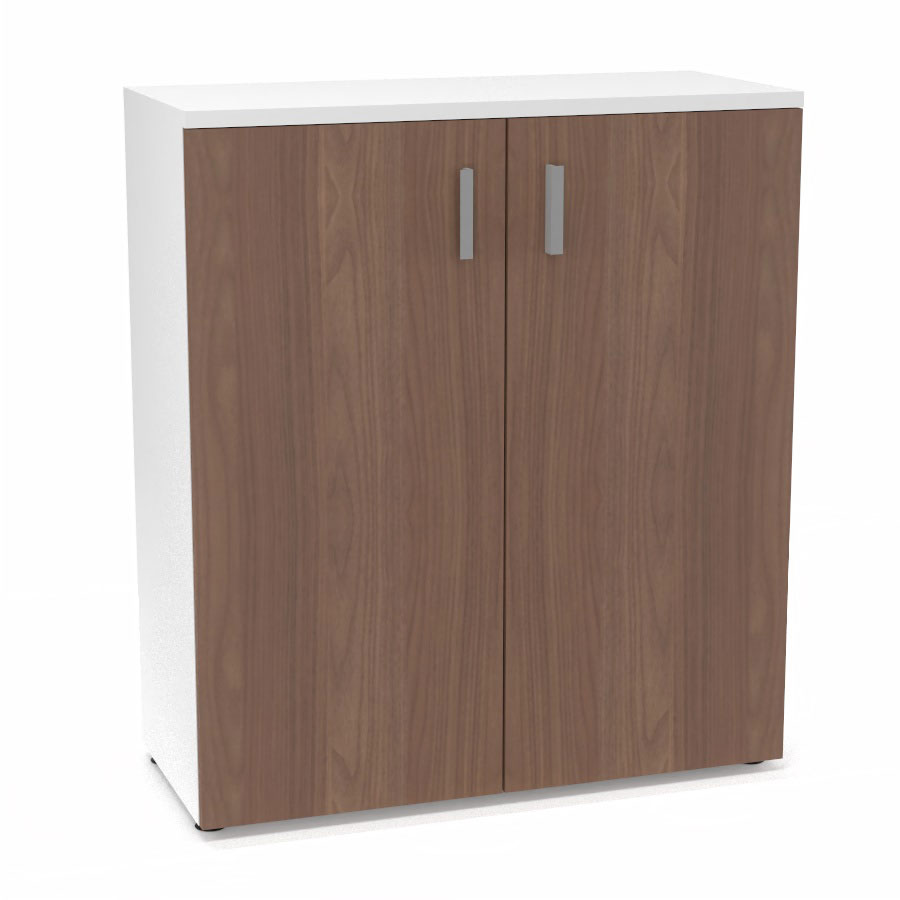 Armoire m�lamine Armand 2 tablettes H. 113,5 x L. 100 x P. 43,2 cm corps et top finition m�lamine blanc neige avec 2 portes soft-closing m�lamine noyer ambr�