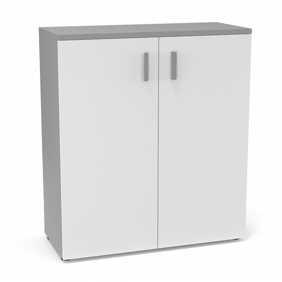 Armoire m�lamine Armand 2 tablettes H. 113,5 x L. 100 x P. 43,2 cm corps et top finition m�lamine gris aluminium avec 2 portes soft-closing m�lamine blanc neige