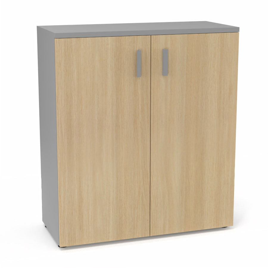 Armoire m�lamine Armand 2 tablettes H. 113,5 x L. 100 x P. 43,2 cm corps et top finition m�lamine gris aluminium avec 2 portes soft-closing m�lamine ch�ne clair