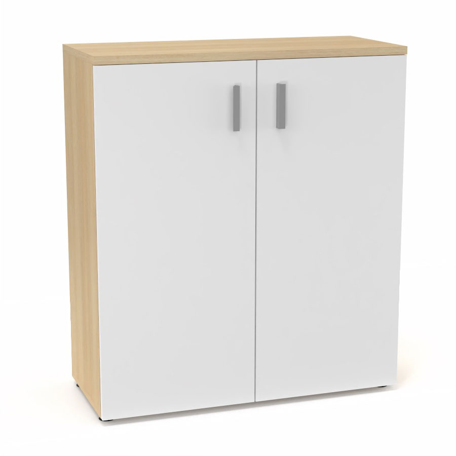 Armoire m�lamine Armand 2 tablettes H. 113,5 x L. 100 x P. 43,2 cm corps et top finition m�lamine ch�ne clair avec 2 portes soft-closing m�lamine blanc neige