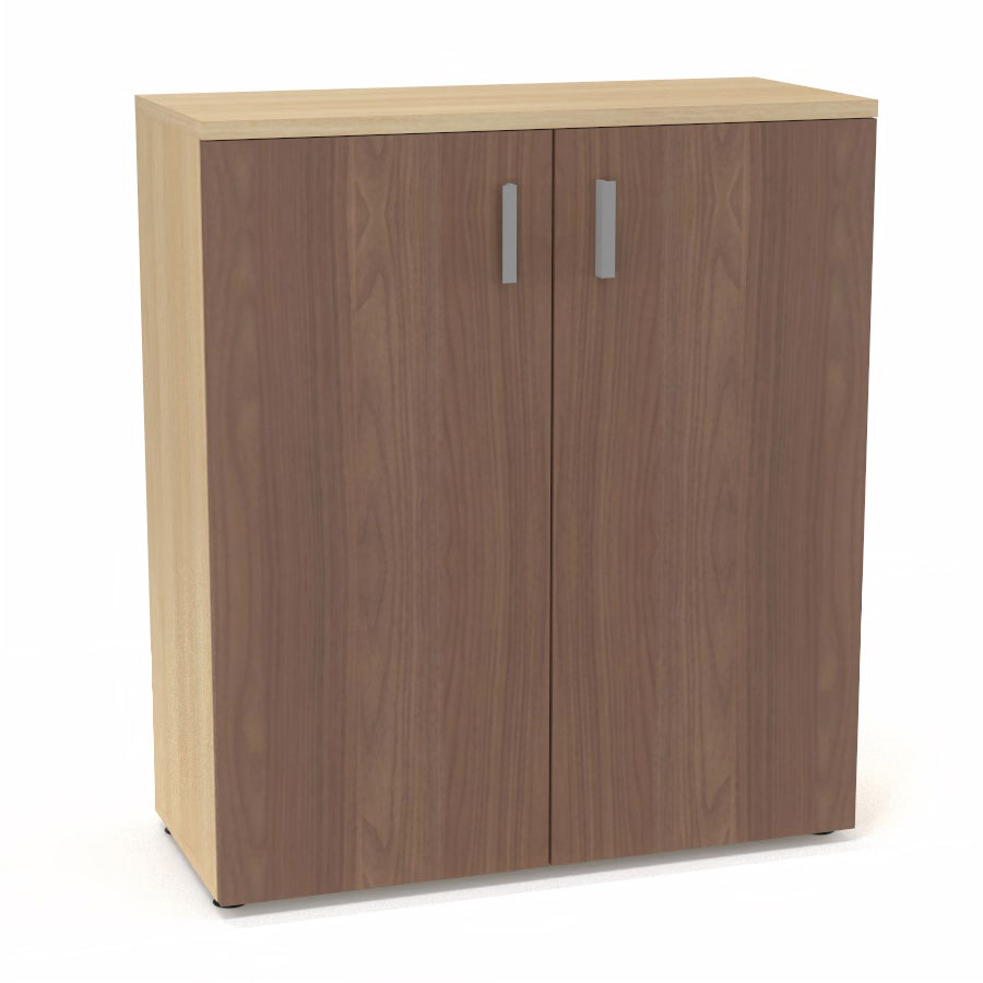 Armoire m�lamine Armand 2 tablettes H. 113,5 x L. 100 x P. 43,2 cm corps et top finition m�lamine ch�ne clair avec 2 portes soft-closing m�lamine noyer ambr�