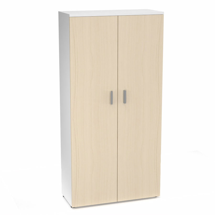 Armoire mlamine Armand 4 tablettes H. 202,1 x L. 100 x P. 43,2 cm corps et top finition mlamine blanc neige avec 2 portes soft-closing mlamine rable blanc