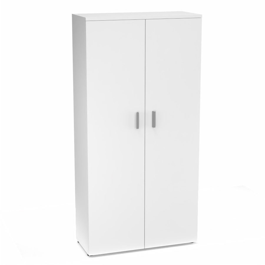 Armoire mlamine Armand 4 tablettes H. 202,1 x L. 100 x P. 43,2 cm corps et top finition mlamine blanc neige avec 2 portes soft-closing mlamine blanc neige