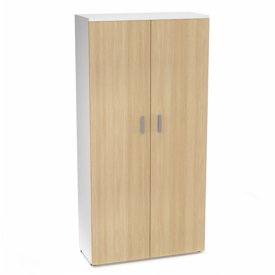 Armoire mlamine Armand 4 tablettes H. 202,1 x L. 100 x P. 43,2 cm corps et top finition mlamine blanc neige avec 2 portes soft-closing mlamine chne clair