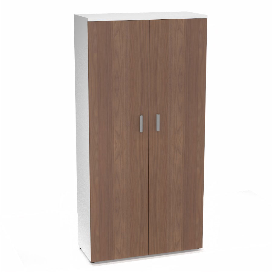 Armoire mlamine Armand 4 tablettes H. 202,1 x L. 100 x P. 43,2 cm corps et top finition mlamine blanc neige avec 2 portes soft-closing mlamine noyer ambr