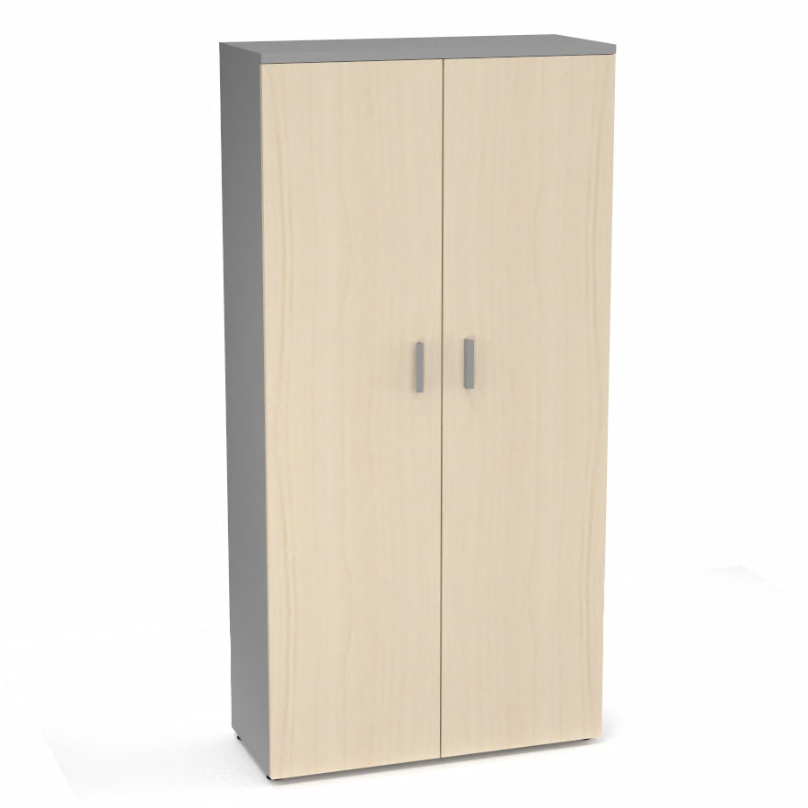 Armoire mlamine Armand 4 tablettes H. 202,1 x L. 100 x P. 43,2 cm corps et top finition mlamine gris aluminium avec 2 portes soft-closing mlamine rable blanc