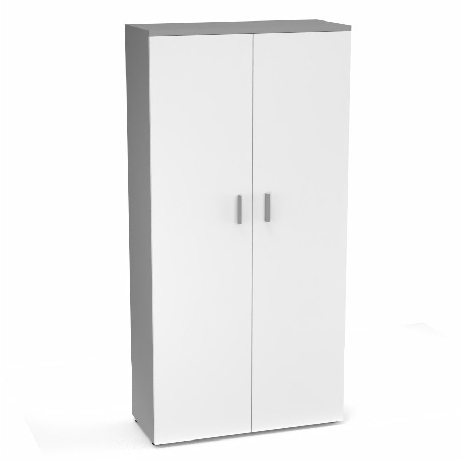 Armoire mlamine Armand 4 tablettes H. 202,1 x L. 100 x P. 43,2 cm corps et top finition mlamine gris aluminium avec 2 portes soft-closing mlamine blanc neige