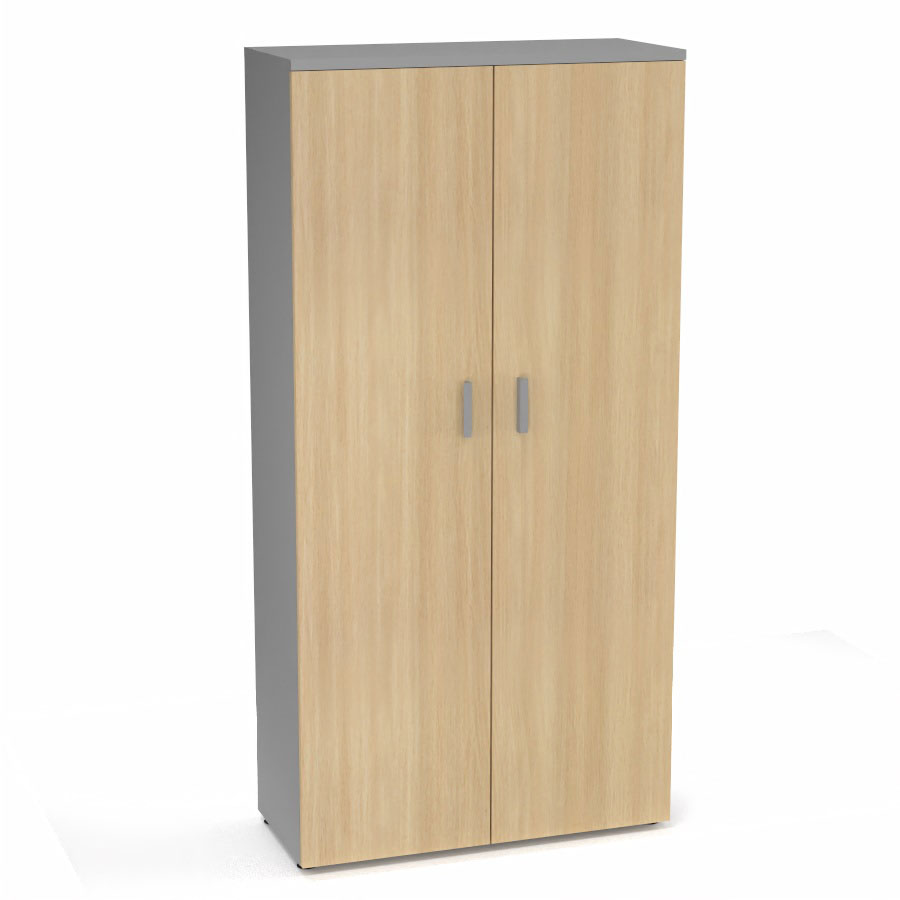 Armoire mlamine Armand 4 tablettes H. 202,1 x L. 100 x P. 43,2 cm corps et top finition mlamine gris aluminium avec 2 portes soft-closing mlamine chne clair