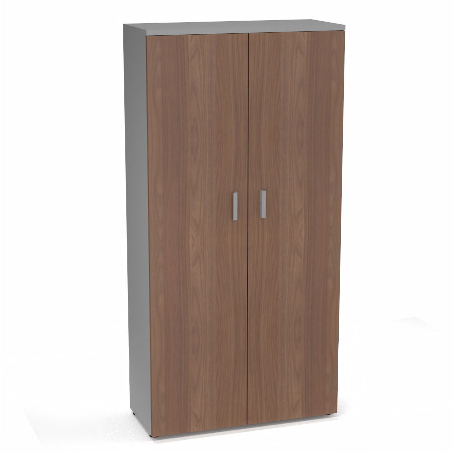 Armoire mlamine Armand 4 tablettes H. 202,1 x L. 100 x P. 43,2 cm corps et top finition mlamine gris aluminium avec 2 portes soft-closing mlamine noyer ambr