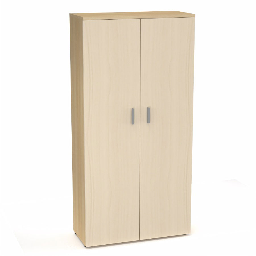 Armoire mlamine Armand 4 tablettes H. 202,1 x L. 100 x P. 43,2 cm corps et top finition mlamine chne clair avec 2 portes soft-closing mlamine rable blanc