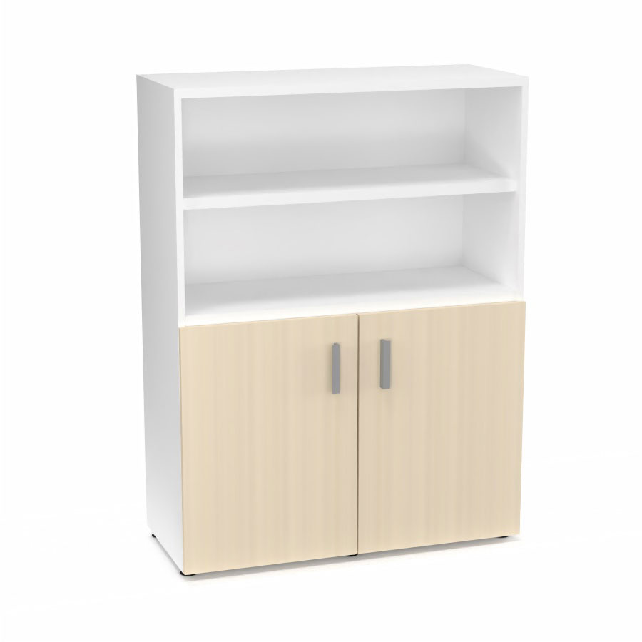 Armoire bibliothque Armand mlamine 3 tablettes H. 133,5 x L. 100 x P. 43,2 cm corps et top finition mlamine blanc neige avec 2 portes H. 735 cm mlamine rable blanc