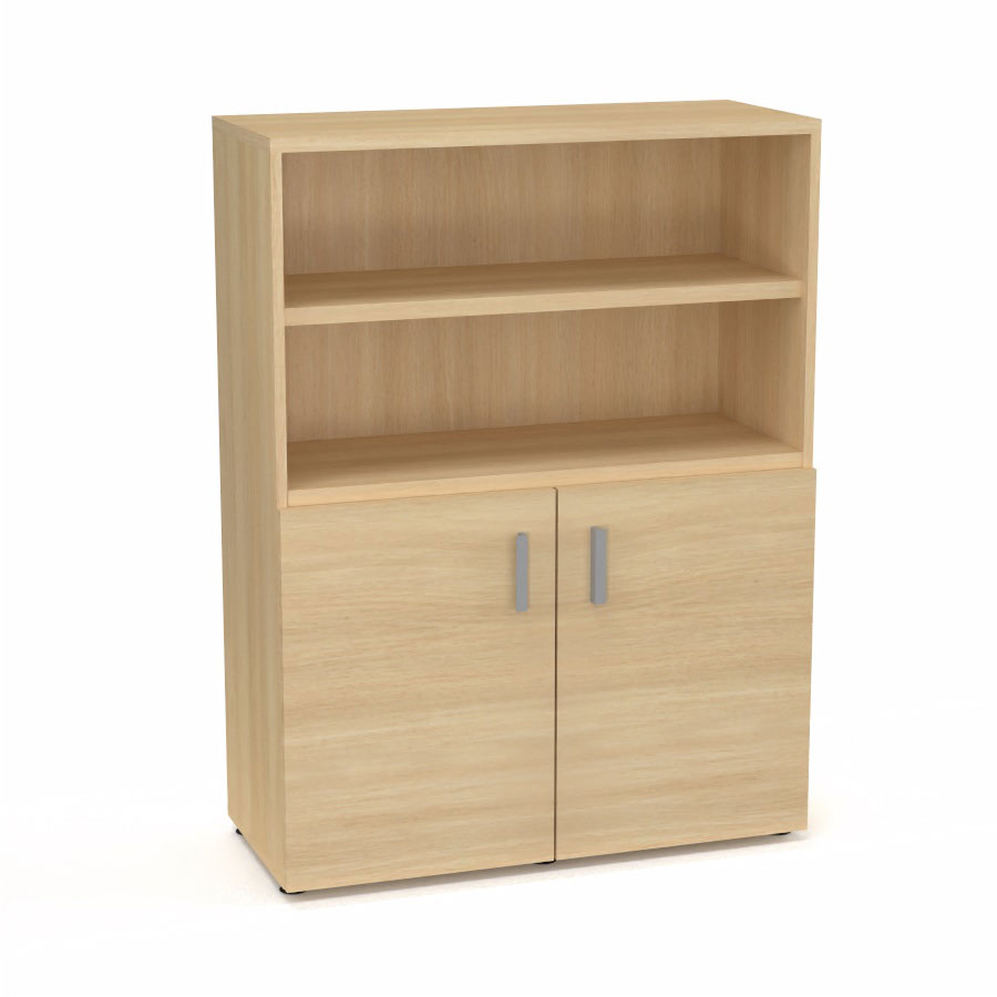 Armoire bibliothque Armand mlamine 3 tablettes H. 133,5 x L. 100 x P. 43,2 cm corps et top finition mlamine chne clair avec 2 portes H. 735 cm mlamine chne clair