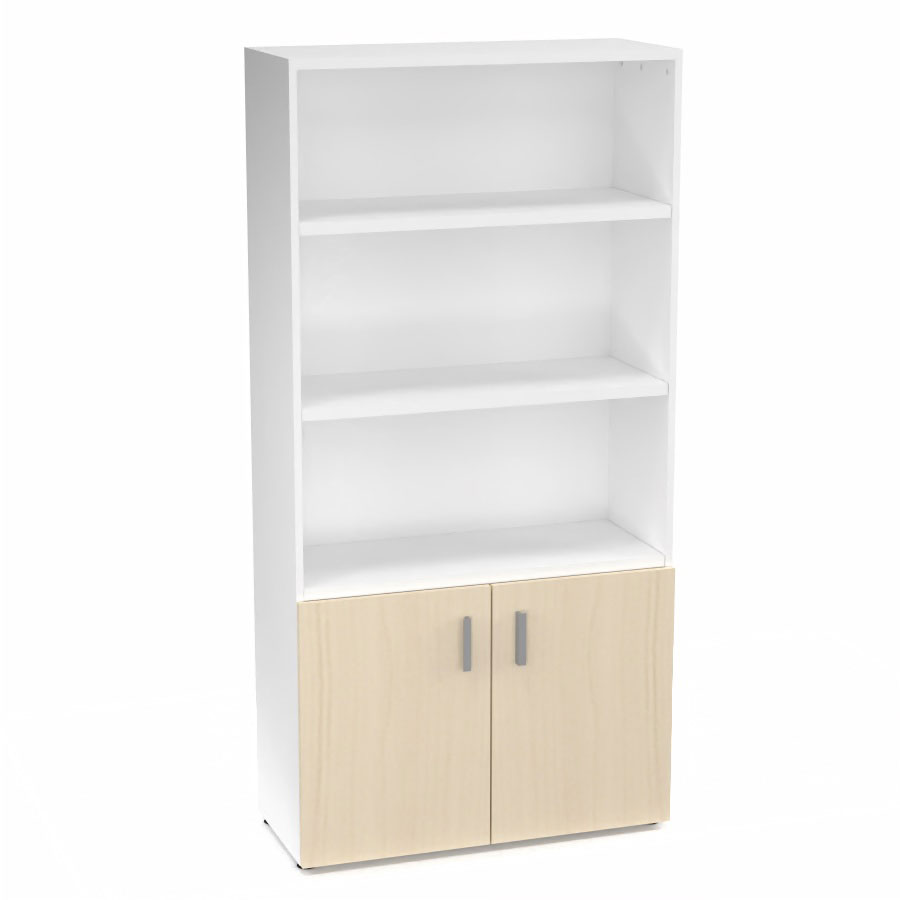 Armoire bibliothque Armand mlamine 4 tablettes H. 202,1 x L. 100 x P. 43,2 cm corps et top finition mlamine blanc neige avec 2 portes H. 735 cm mlamine rable blanc