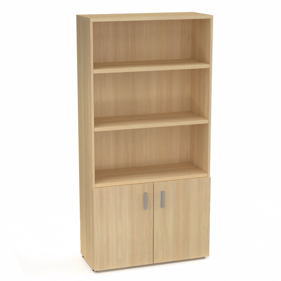 Armoire bibliothque Armand mlamine 4 tablettes H. 202,1 x L. 100 x P. 43,2 cm corps et top finition mlamine chne clair avec 2 portes H. 735 cm mlamine chne clair