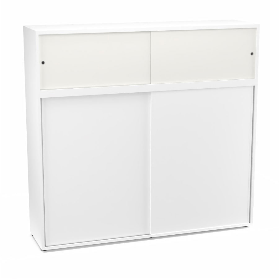 Meuble comptoir sparateur Armand H. 156 x L. 165 x P. 43,2 cm - 3 tablettes - corps mlamine blanc neige - portes mlamine blanc neige/altuglas blanc satin