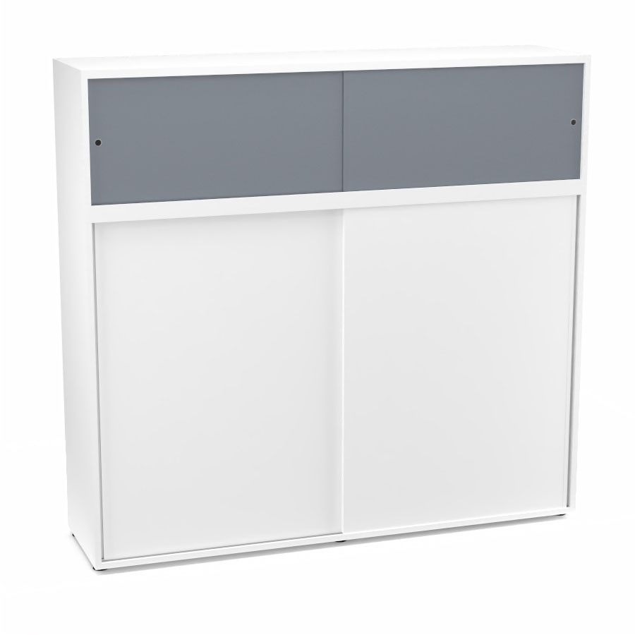 Meuble comptoir sparateur Armand H. 156 x L. 165 x P. 43,2 cm - 3 tablettes - corps mlamine blanc neige - portes mlamine blanc neige/altuglas gris fum