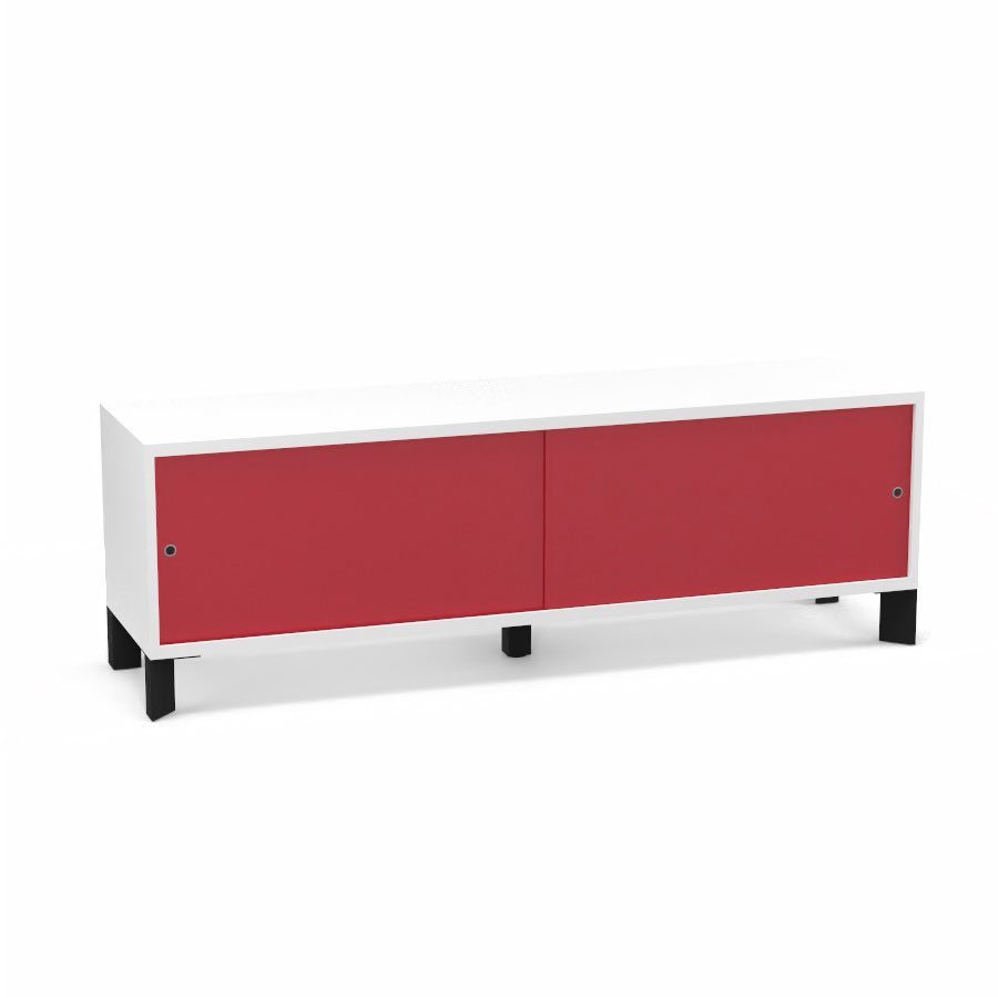 Module bas Armand H. 55,2 x L. 165 x P. 43,2 cm corps mlamine blanc neige - portes altuglas rouge satin