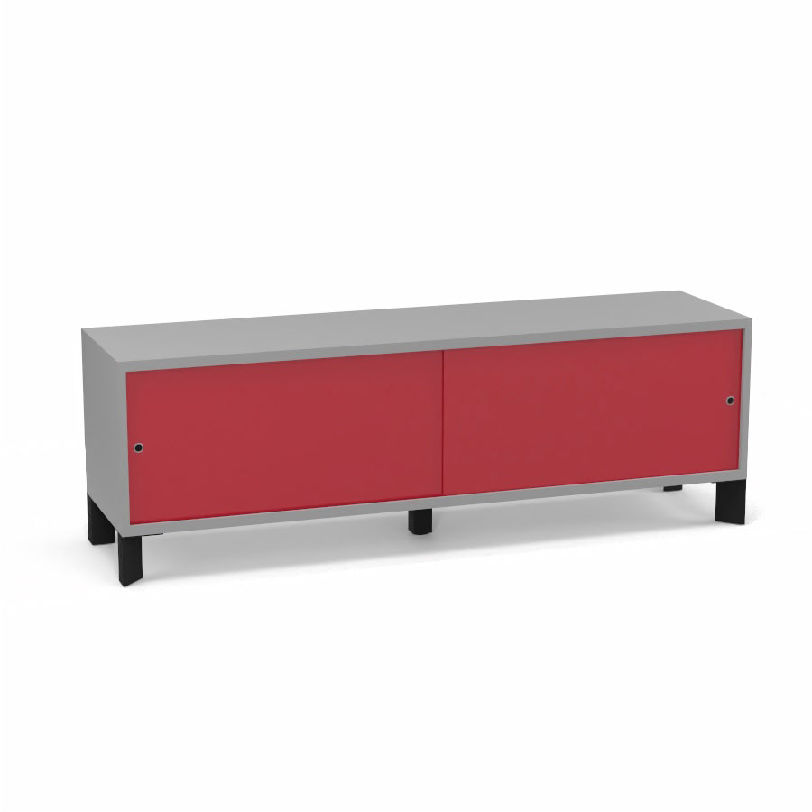 Module bas Armand H. 55,2 x L. 165 x P. 43,2 cm corps mlamine gris aluminium - portes altuglas rouge satin