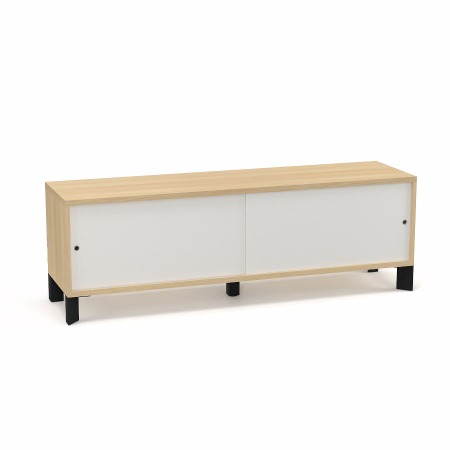 Module bas Armand H. 55,2 x L. 165 x P. 43,2 cm corps mlamine chne clair - portes altuglas blanc satin