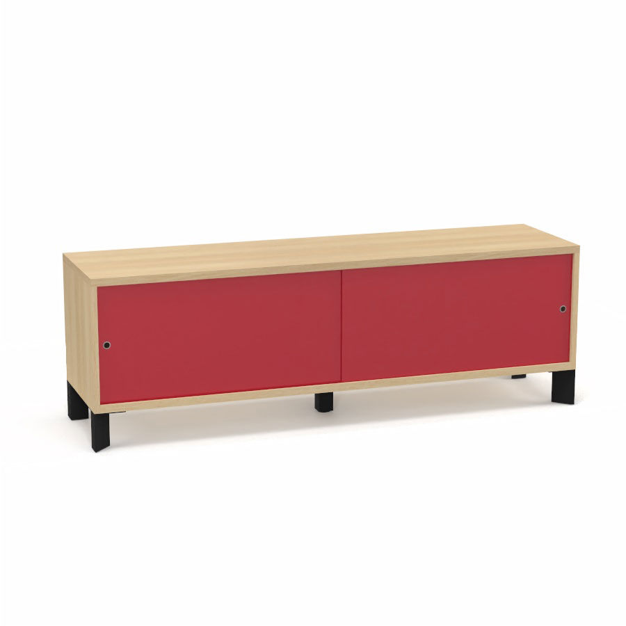 Module bas Armand H. 55,2 x L. 165 x P. 43,2 cm corps mlamine chne clair - portes altuglas rouge satin
