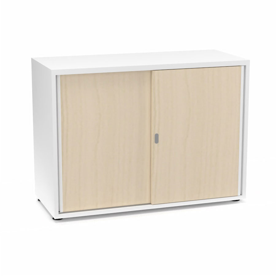 Armoire Armand 2 portes coulissantes H. 73,5 x L. 100 x P. 43,2 cm - 1 tablette - corps mlamine blanc neige - portes mlamine rable blanc