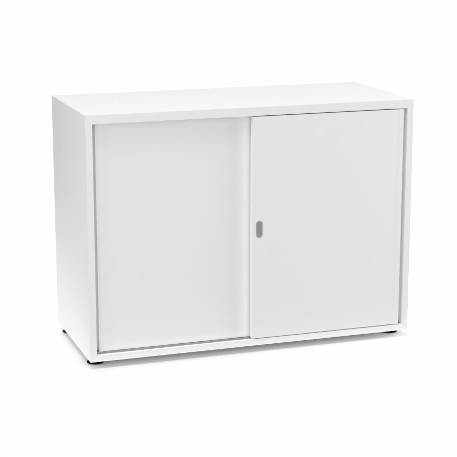Armoire Armand 2 portes coulissantes H. 73,5 x L. 100 x P. 43,2 cm - 1 tablette - corps mlamine blanc neige - portes mlamine blanc neige