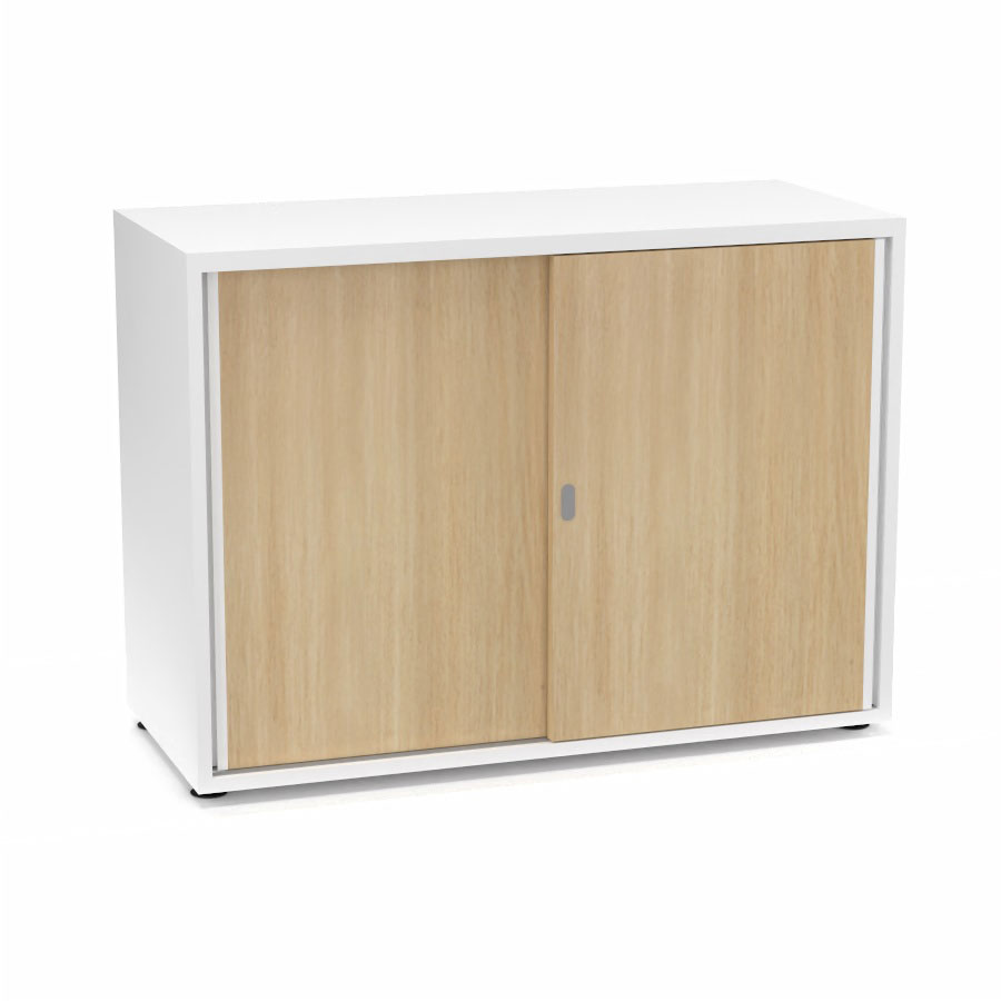 Armoire Armand 2 portes coulissantes H. 73,5 x L. 100 x P. 43,2 cm - 1 tablette - corps mlamine blanc neige - portes mlamine chne clair