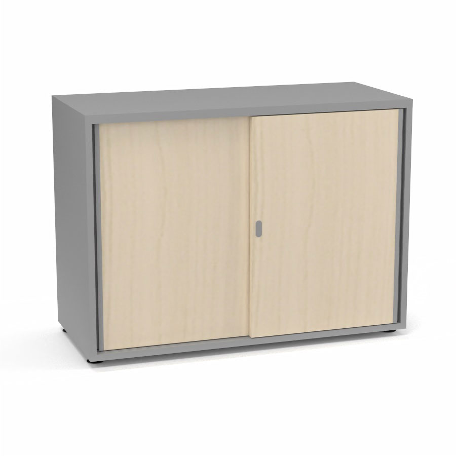 Armoire Armand 2 portes coulissantes H. 73,5 x L. 100 x P. 43,2 cm - 1 tablette - corps m�lamine gris aluminium - portes m�lamine �rable blanc