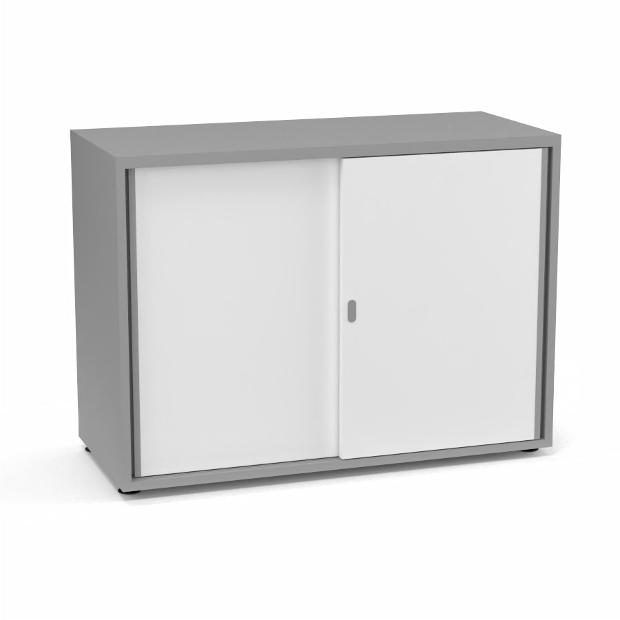 Armoire Armand 2 portes coulissantes H. 73,5 x L. 100 x P. 43,2 cm - 1 tablette - corps m�lamine gris aluminium - portes m�lamine blanc neige