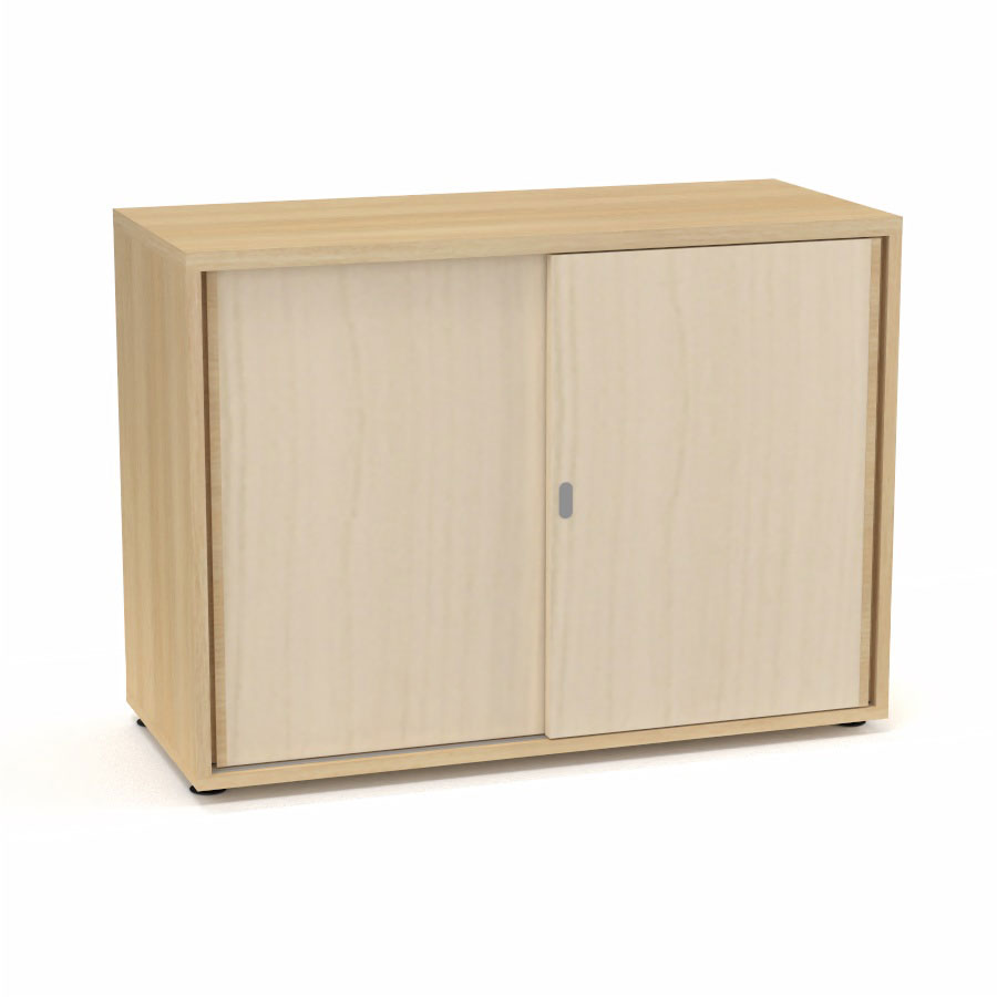 Armoire Armand 2 portes coulissantes H. 73,5 x L. 100 x P. 43,2 cm - 1 tablette - corps m�lamine ch�ne clair - portes m�lamine �rable blanc
