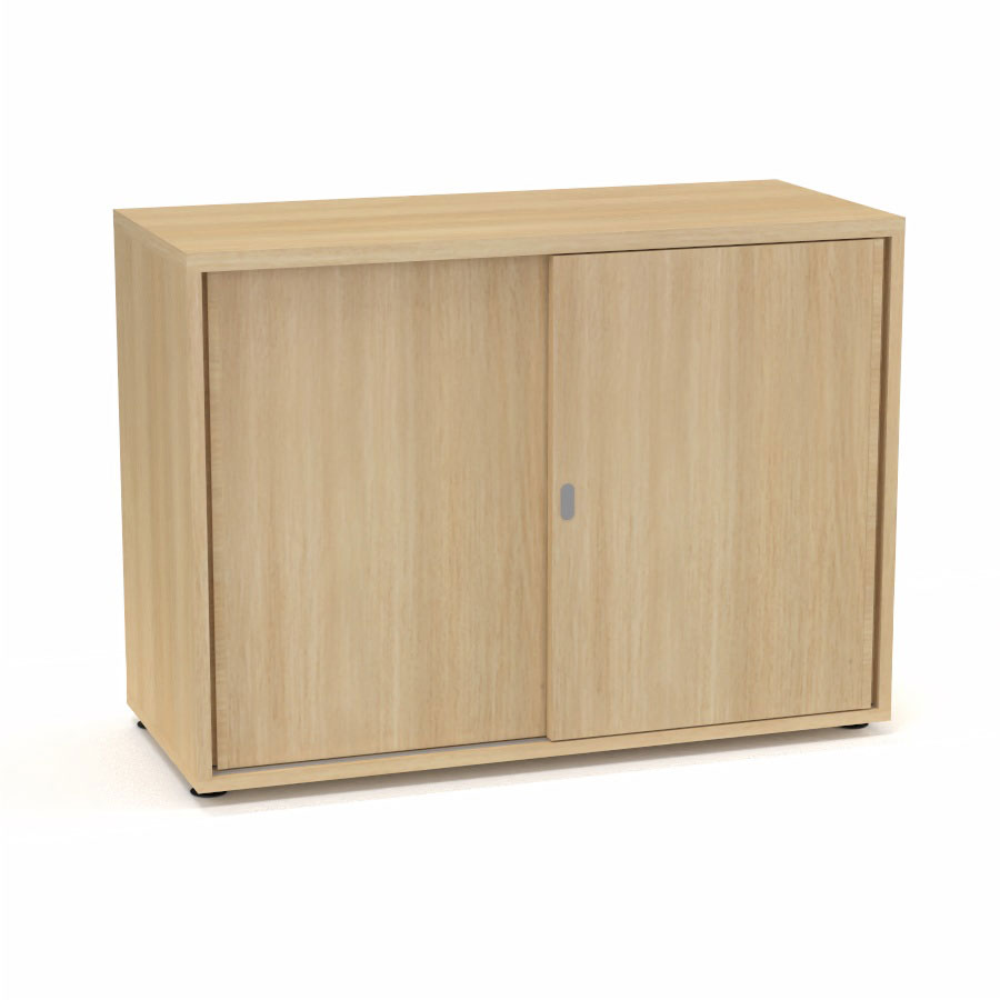 Armoire Armand 2 portes coulissantes H. 73,5 x L. 100 x P. 43,2 cm - 1 tablette - corps m�lamine ch�ne clair - portes m�lamine ch�ne clair
