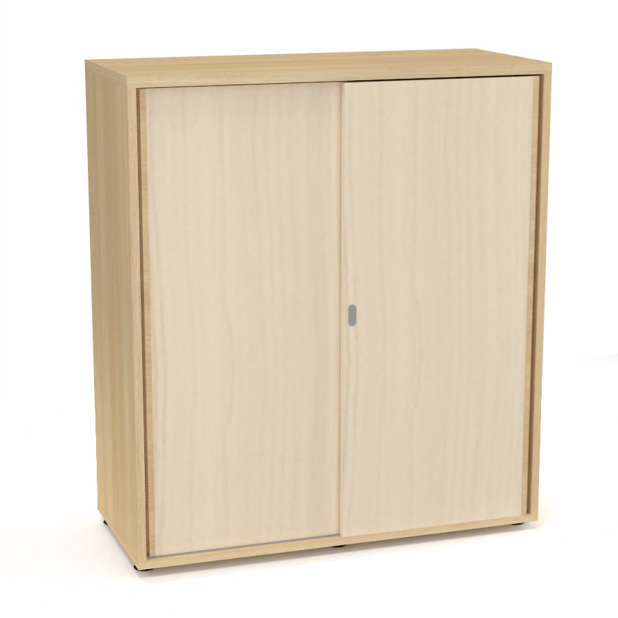 Armoire Armand 2 portes coulissantes H. 113,5 x L. 100x P. 43,2 cm - 2 tablettes - corps mlamine chne clair - portes mlamine rable blanc