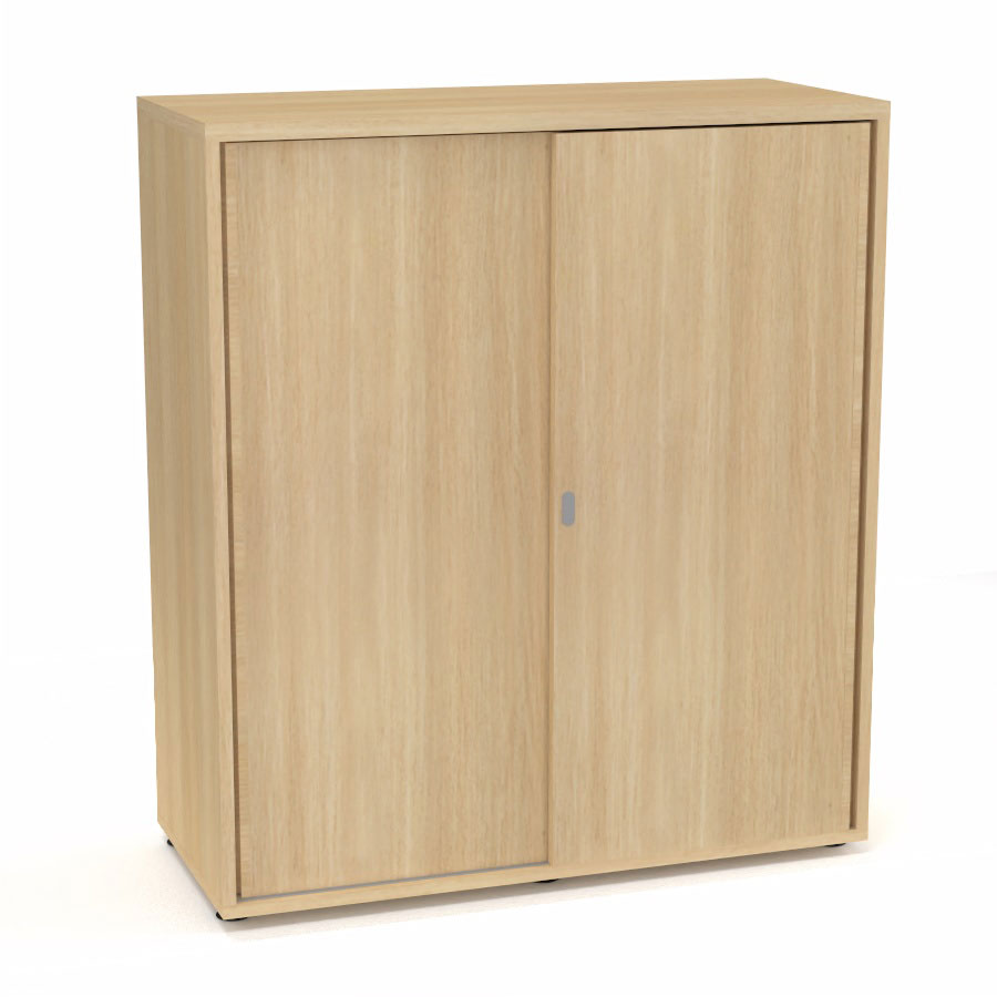 Armoire Armand 2 portes coulissantes H. 113,5 x L. 100x P. 43,2 cm - 2 tablettes - corps mlamine chne clair - portes mlamine chne clair