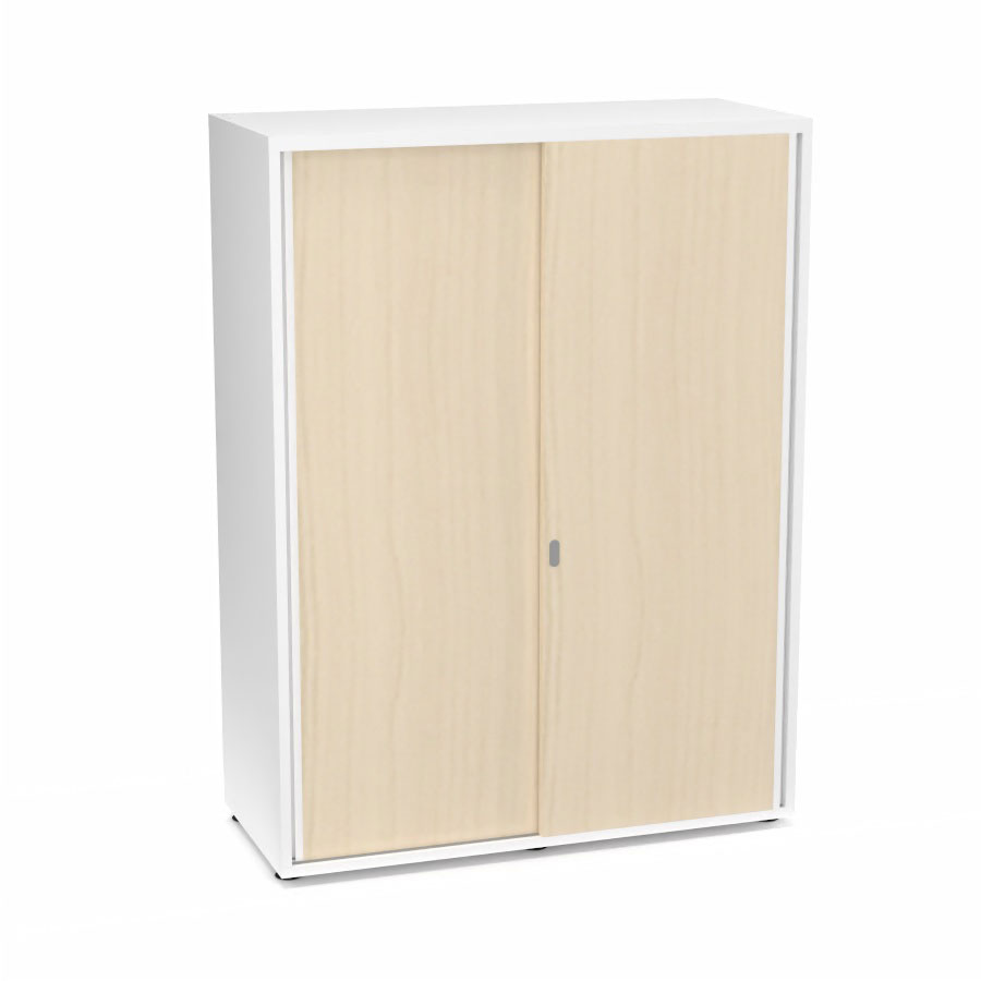 Armoire Armand 2 portes coulissantes H. 133,5 x L. 100x P. 43,2 cm - 3 tablettes - corps mlamine blanc neige - portes mlamine rable blanc