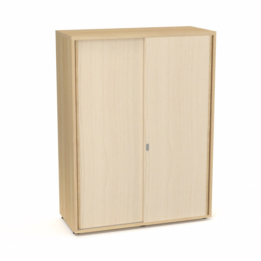 Armoire Armand 2 portes coulissantes H. 133,5 x L. 100x P. 43,2 cm - 3 tablettes - corps mlamine chne clair - portes mlamine rable blanc