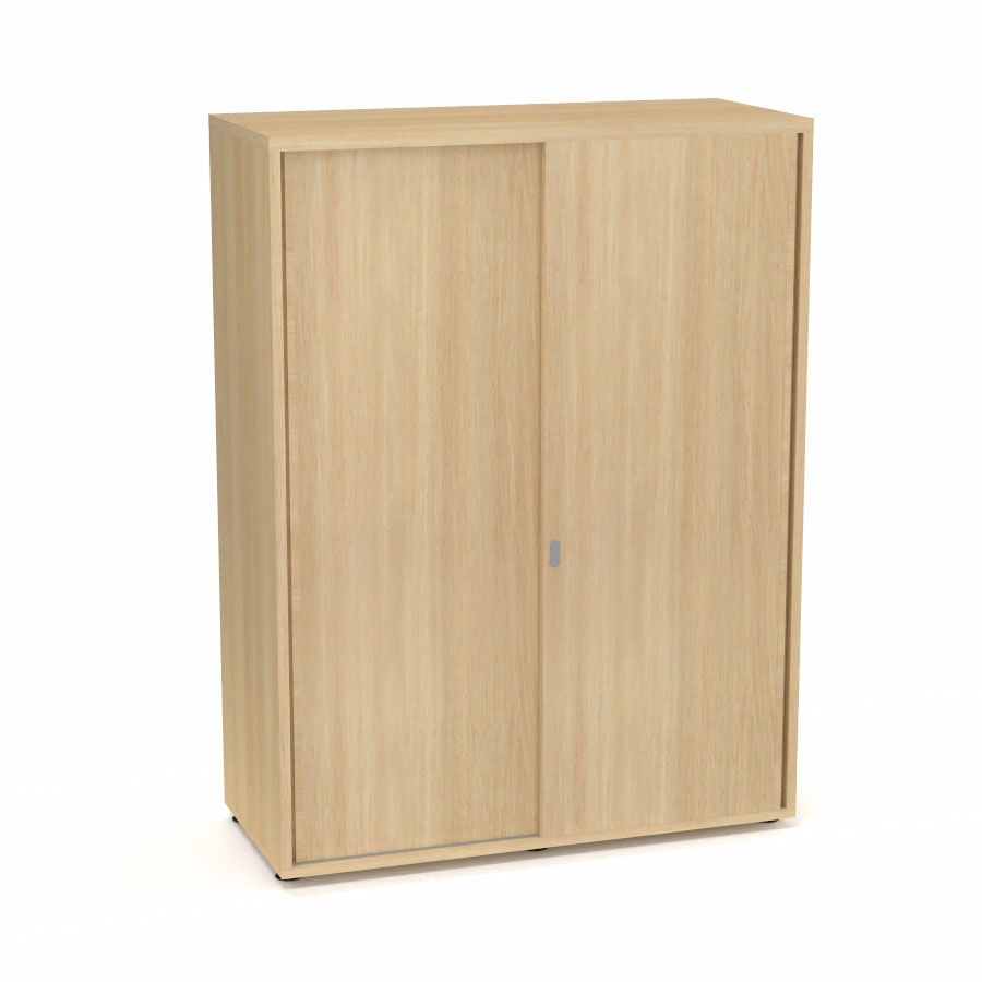 Armoire Armand 2 portes coulissantes H. 133,5 x L. 100x P. 43,2 cm - 3 tablettes - corps mlamine chne clair - portes mlamine chne clair