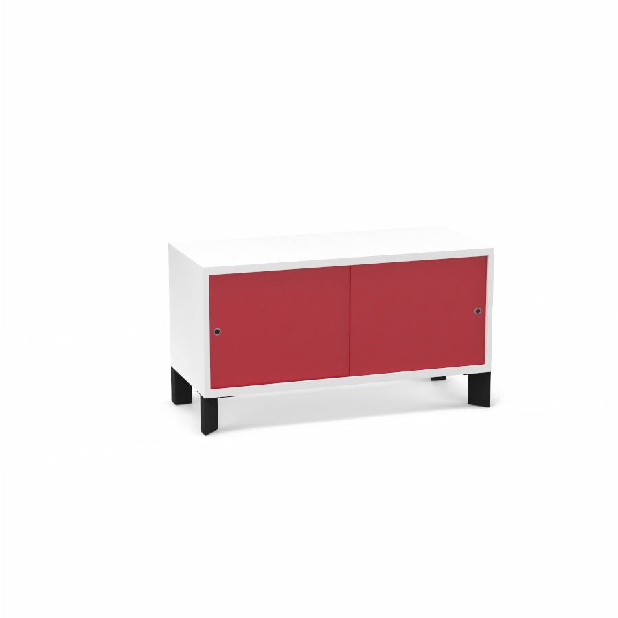 Module bas Armand H. 55,2 x L. 100 x P. 43,2 cm corps mlamine blanc neige - portes altuglas rouge satin