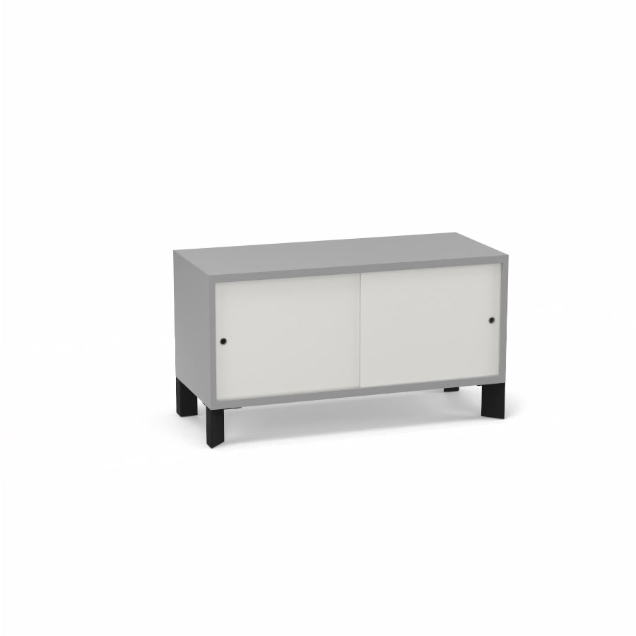 Module bas Armand H. 55,2 x L. 100 x P. 43,2 cm corps mlamine gris aluminium - portes altuglas blanc satin