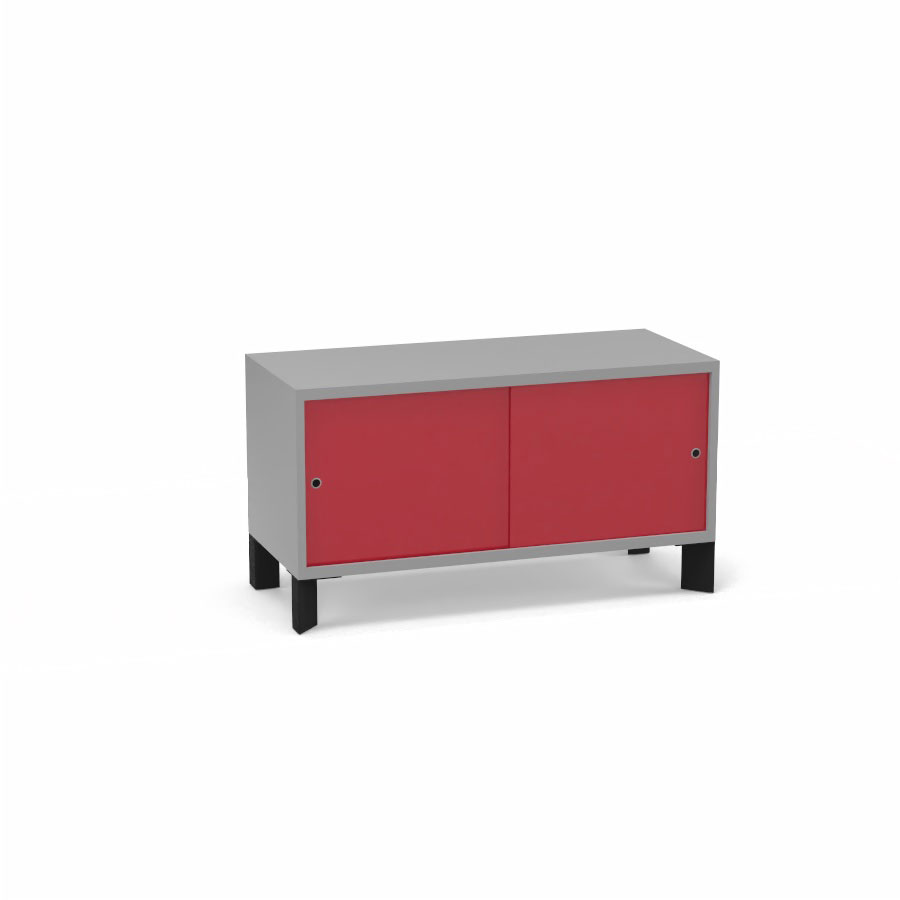 Module bas Armand H. 55,2 x L. 100 x P. 43,2 cm corps mlamine gris aluminium - portes altuglas rouge satin