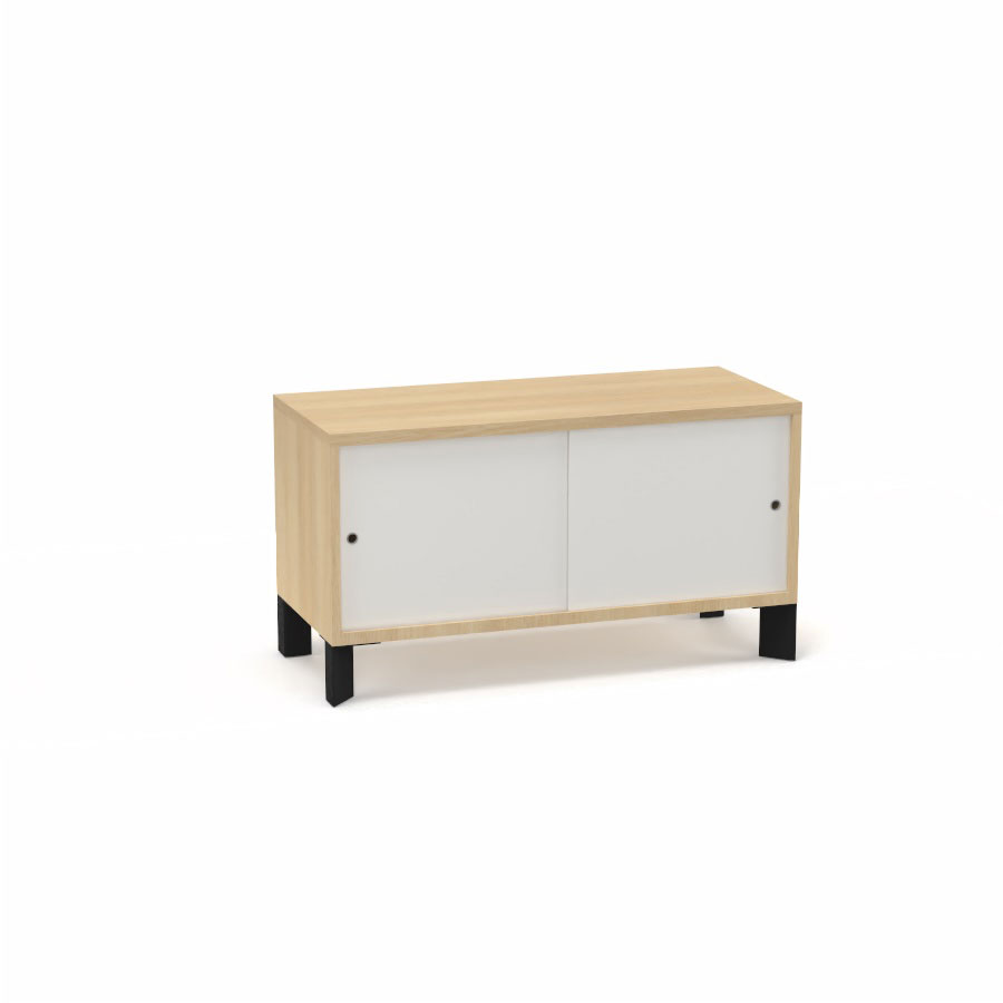 Module bas Armand H. 55,2 x L. 100 x P. 43,2 cm corps mlamine chne clair - portes altuglas blanc satin