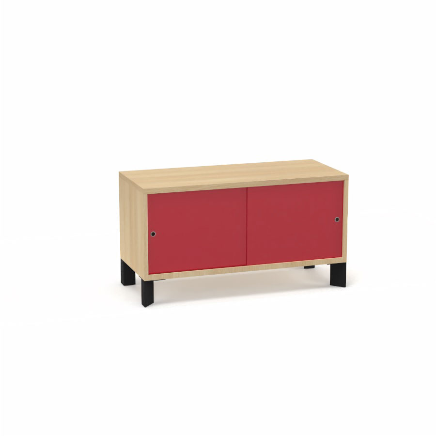 Module bas Armand H. 55,2 x L. 100 x P. 43,2 cm corps mlamine chne clair - portes altuglas rouge satin